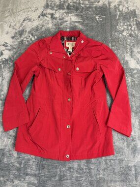 Fog By London Fog Womens Red Jacket Medium Quilted Plaid Lining Button Front